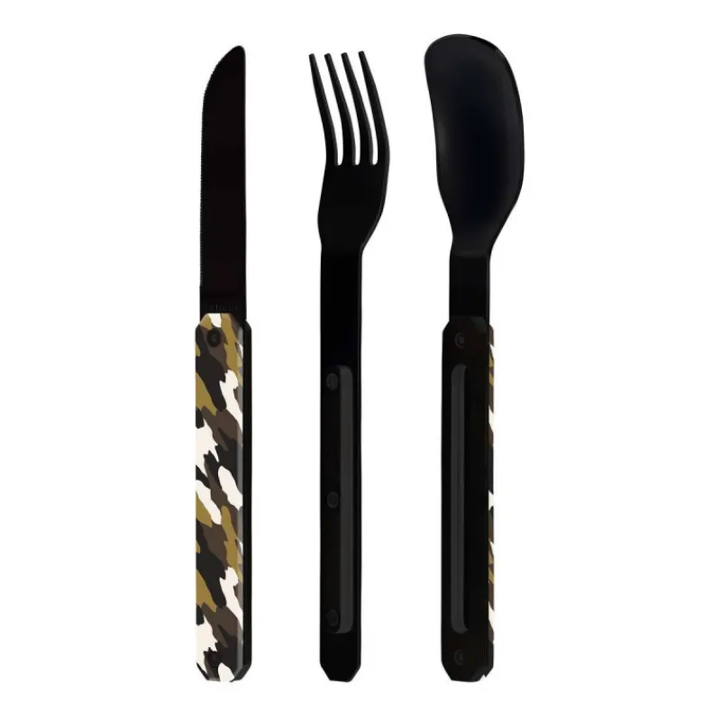 Couverts Nomades-AKINOD 12H34 Set de 3 couverts inox nomades CAMO VERT finition Black