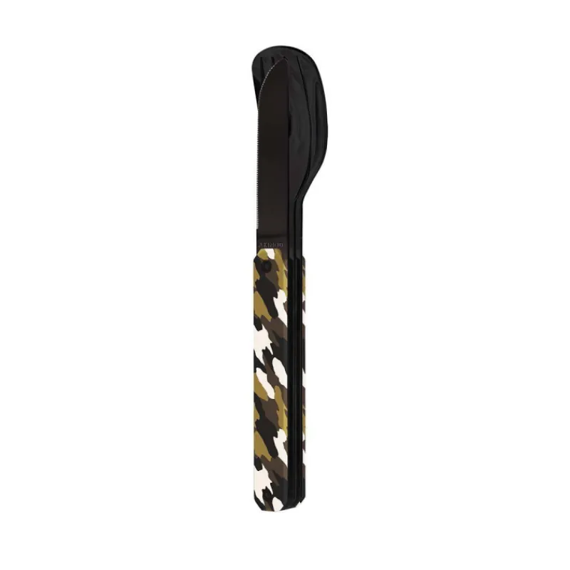 Couverts Nomades-AKINOD 12H34 Set de 3 couverts inox nomades CAMO VERT finition Black