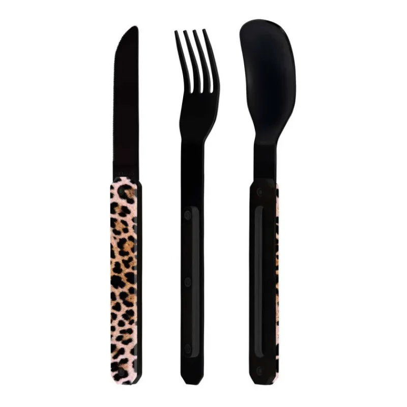 Couverts Nomades-AKINOD 12H34 Set de 3 couverts inox nomades LEOPARD finition Black