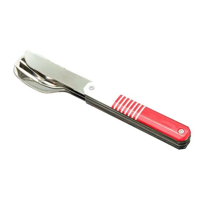 Couverts Nomades-AKINOD 12H34 Set de 3 couverts inox nomades MARINIERE ROUGE SC