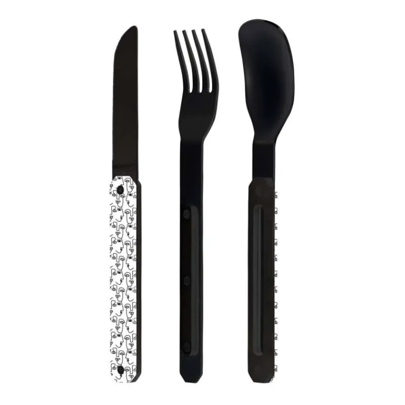 Couverts Nomades-AKINOD 12H34 Set de 3 couverts inox nomades VISAGE finition Black