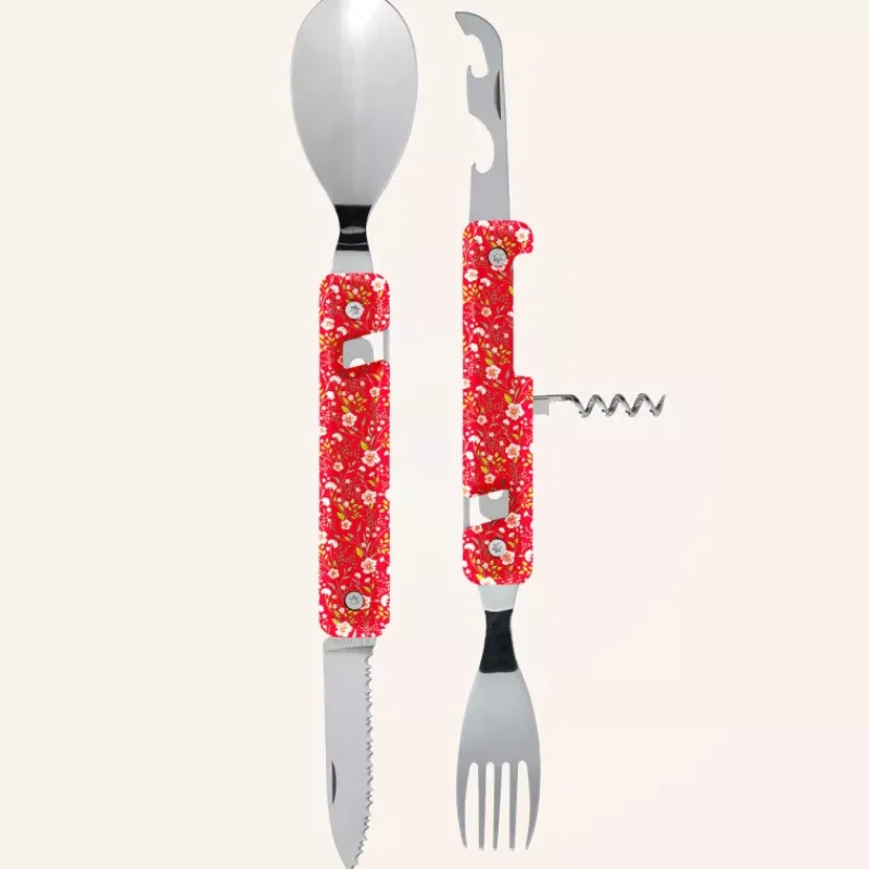 Couverts Nomades-AKINOD 13H25 Set de couverts pliants multifonctions inox nomades HELIANTHEME Rouge