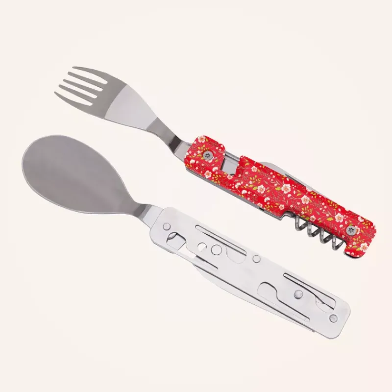 Couverts Nomades-AKINOD 13H25 Set de couverts pliants multifonctions inox nomades HELIANTHEME Rouge
