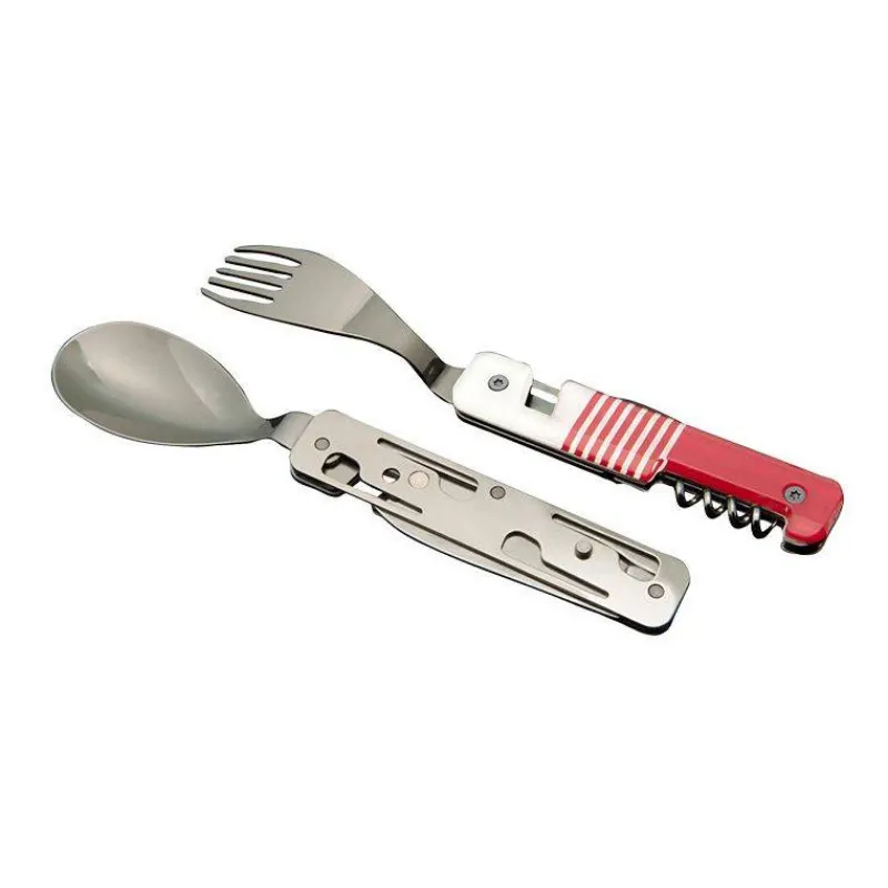 Couverts Nomades-AKINOD 13H25 Set de couverts pliants multifonctions inox nomades MARINIERE ROUGE