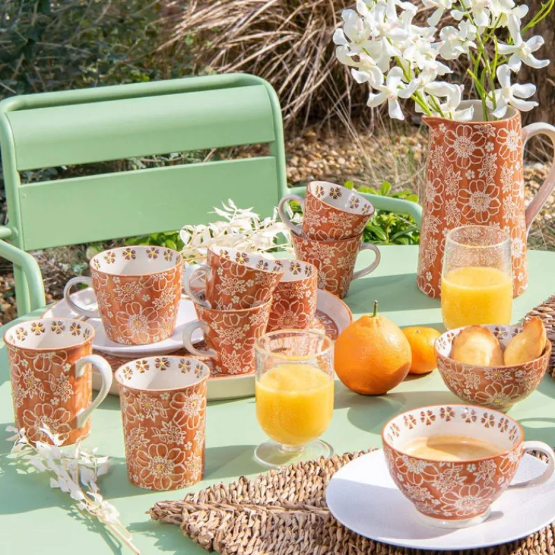 Mugs-TABLE PASSION ALIYA Coffret Mugs Grès Orange 30cl - Les 4