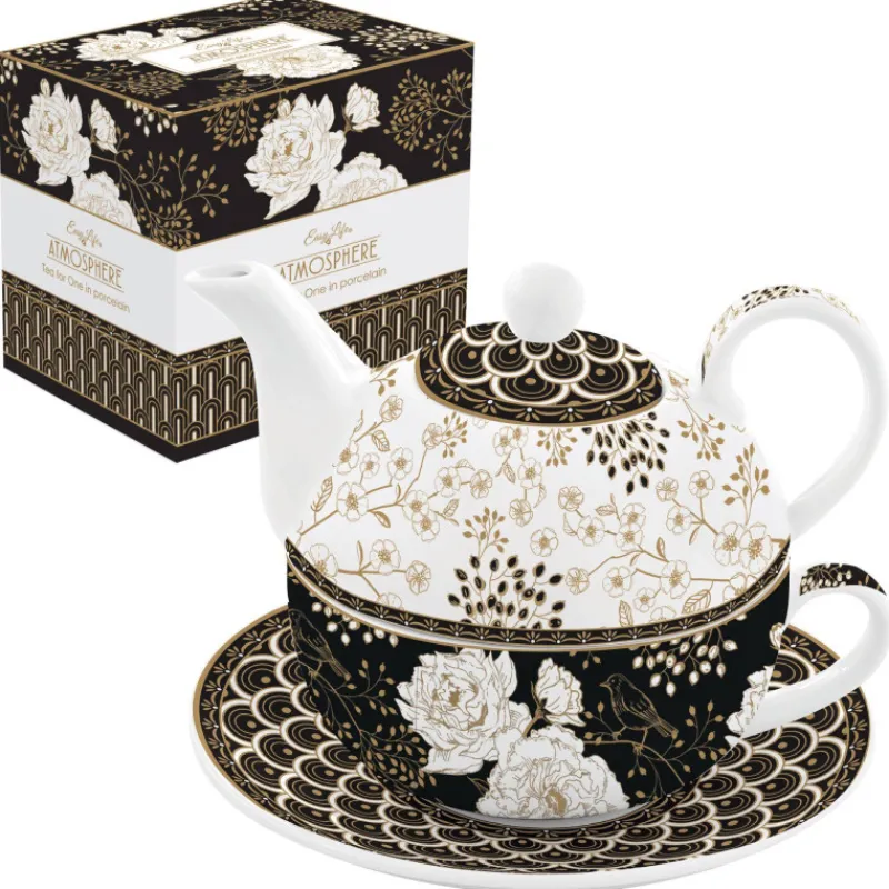 Théières, Cafetières Et Accessoires | Théière Porcelaine-Easy Life ART DECO FLOWERS Tea for One Théière et Tasse avec soucoupe