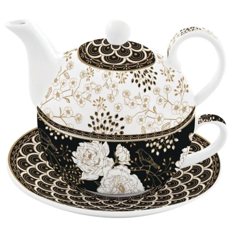 Théières, Cafetières Et Accessoires | Théière Porcelaine-Easy Life ART DECO FLOWERS Tea for One Théière et Tasse avec soucoupe