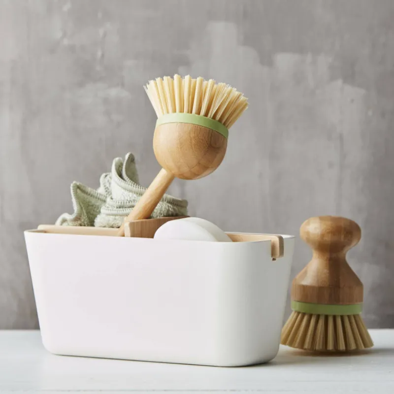 Organiseurs D'évier | Brosses-Point Virgule Bac de rangement évier 4 compartiments pour brosse éponge en bambou