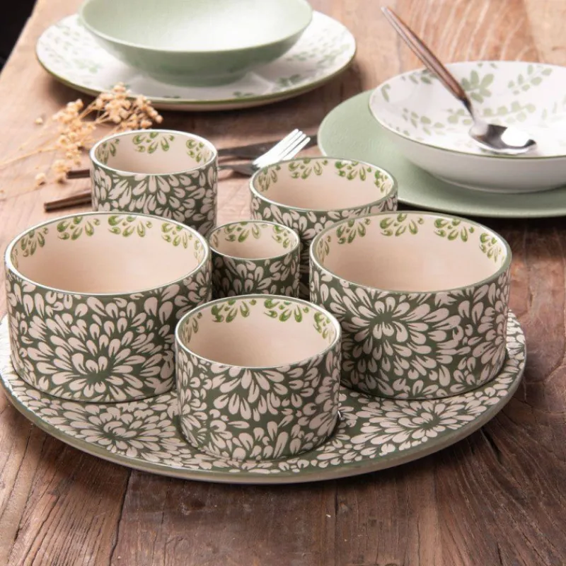 Coupelles Apéritives-TABLE PASSION BELLIS Set apéritif 6 coupelles en porcelaine sur plateau en bois D31