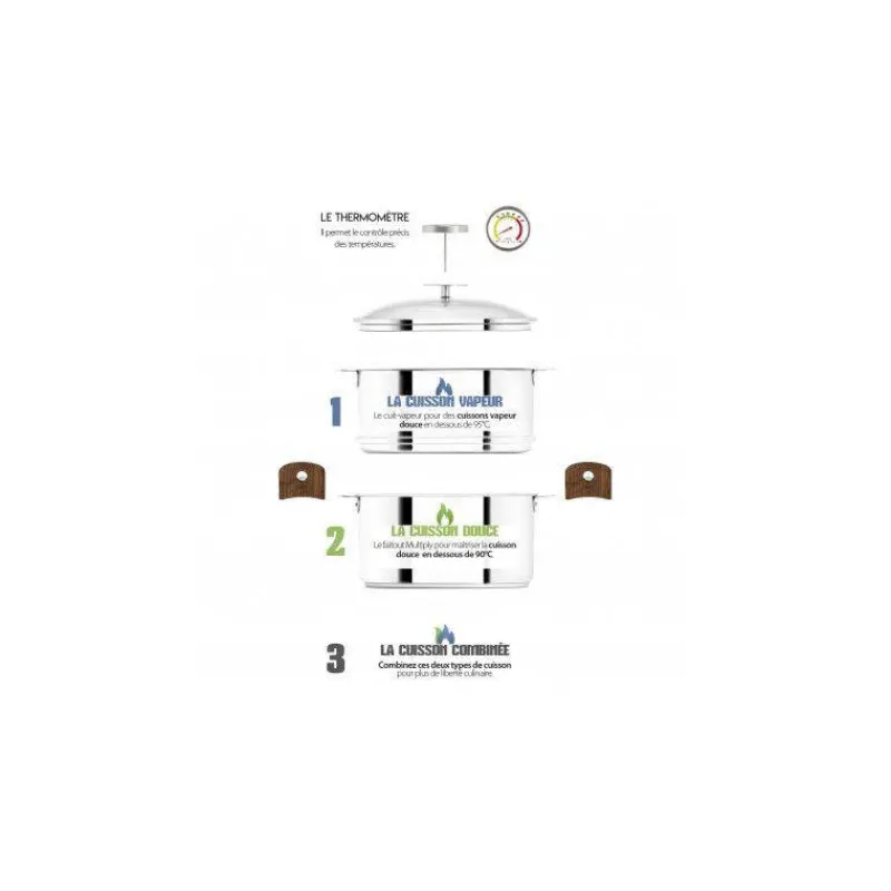 Cuits Vapeur Inox | Cuiseurs Vapeur Simples 1 Niveau-CRISTEL BIOME Cuisson Saine Ensemble Cuit vapeur amovible avec Thermostat D20 HETRE