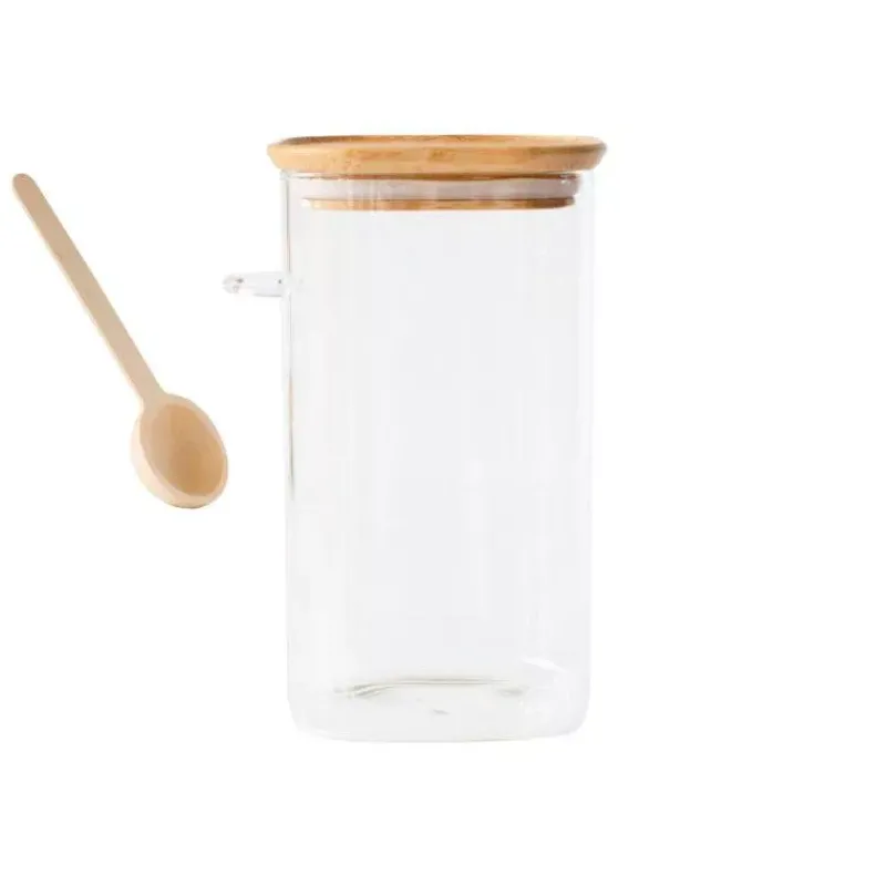Boites Hermétiques-Pebbly Boite de conservation carrée en verre avec cuillère à doser 1.4 L