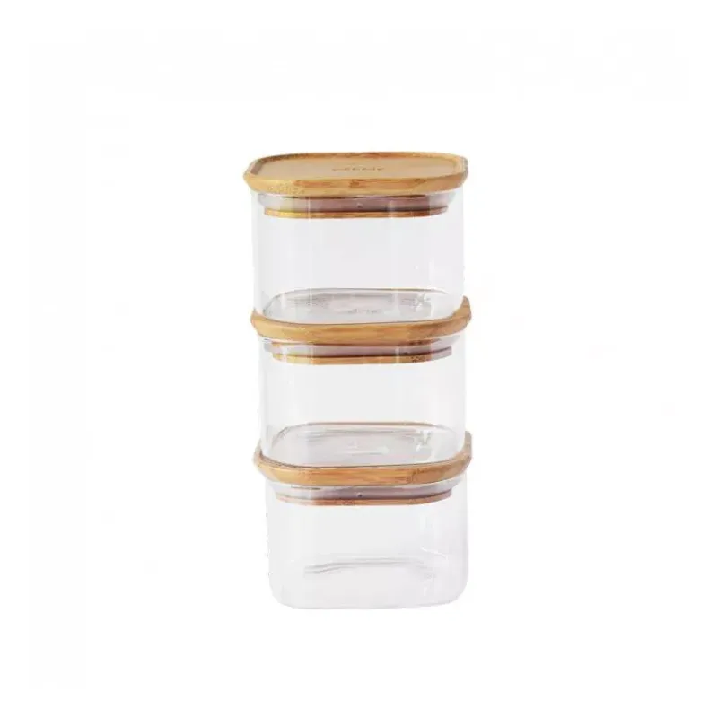 Boites Hermétiques-Pebbly Boite de conservation carrée en verre Lot de 3 x 0.5 L