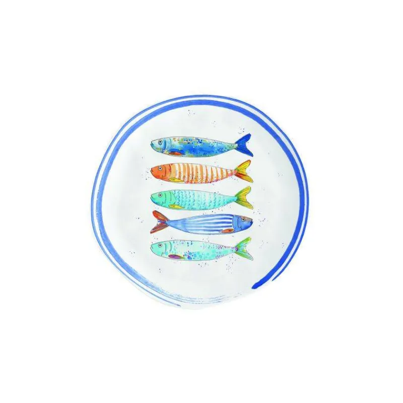 Assiettes À Desserts-Easy Life BORD DE MER Assiette dessert en porcelaine 21 cm décor poisson - Les 4 SC