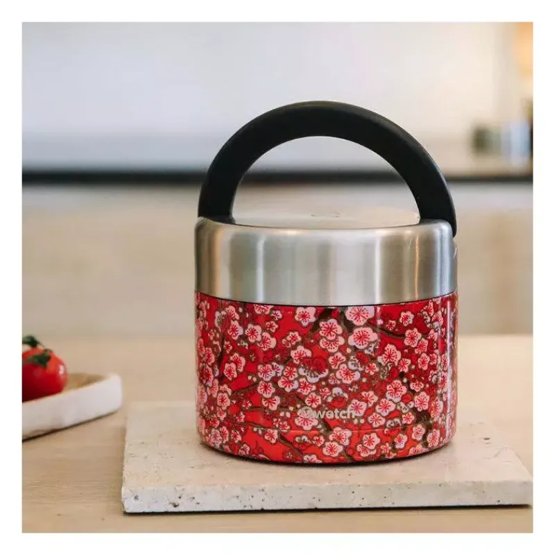 Boites Repas Isothermes-Qwetch Boîte repas isotherme double paroi en Inox 850 ml Fleurs Rouge