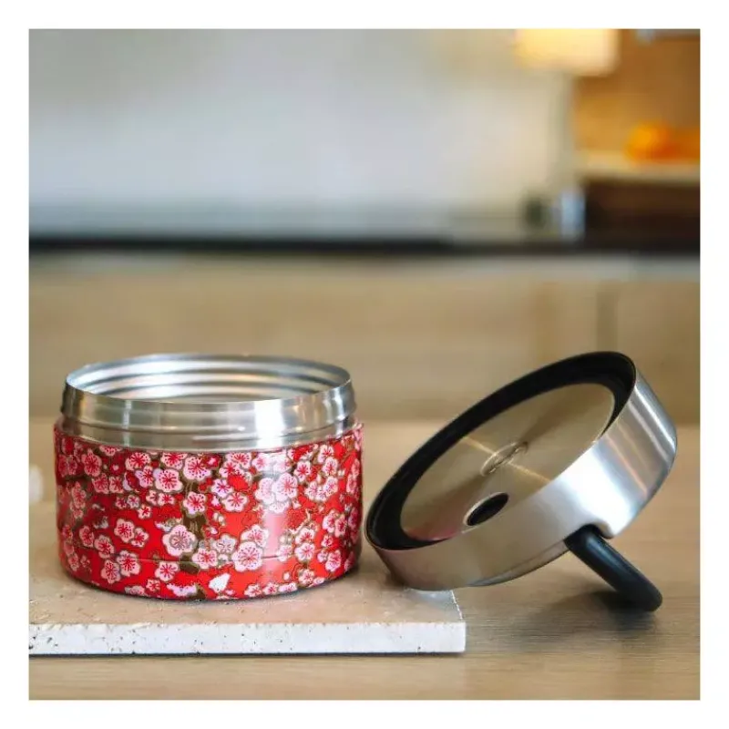 Boites Repas Isothermes-Qwetch Boîte repas isotherme double paroi en Inox 850 ml Fleurs Rouge