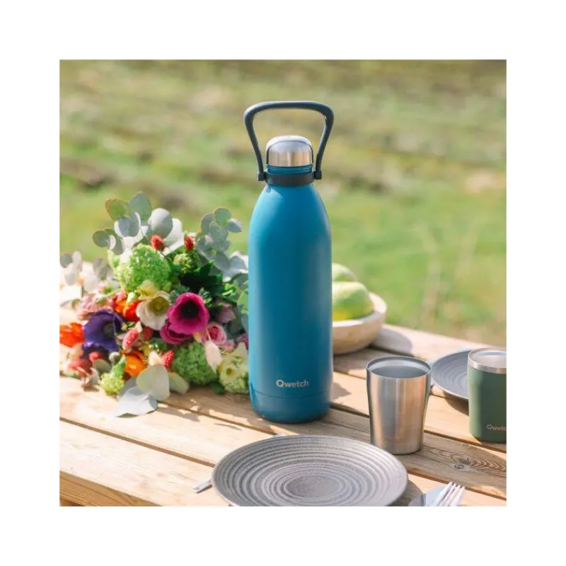 Gourdes Isothermes Et Mugs-Qwetch Bouteille isotherme double paroi en Inox avec poignée TITAN   1.5 L Bleu Canard