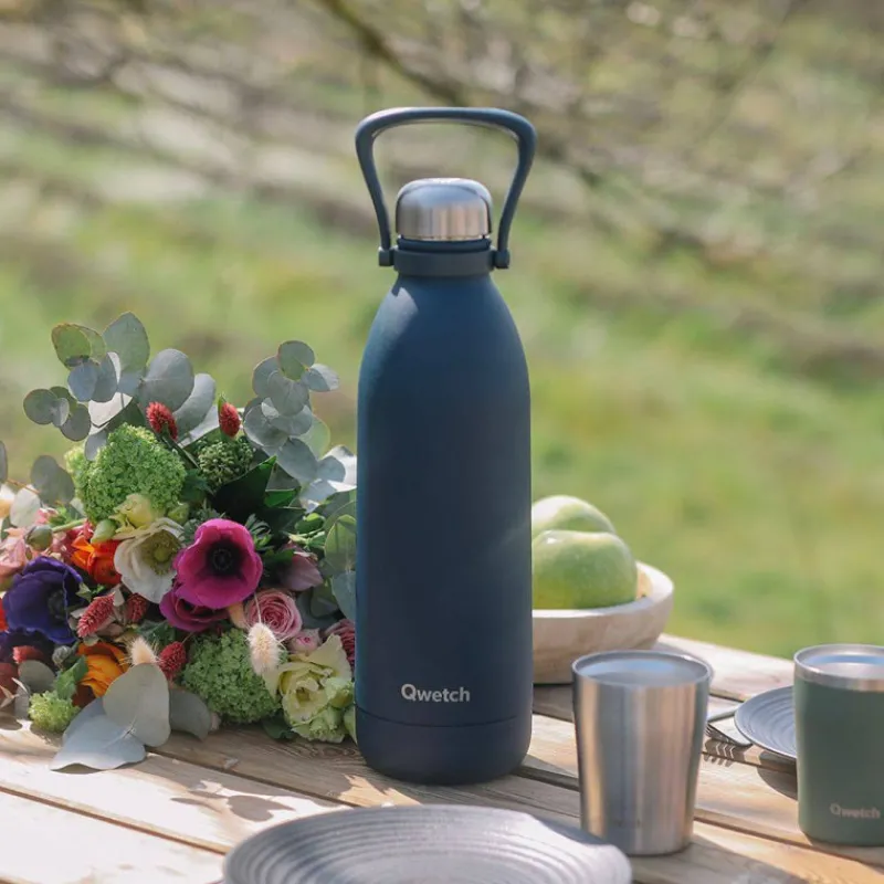 Gourdes Isothermes Et Mugs-Qwetch Bouteille isotherme double paroi en Inox avec poignée TITAN 1.5 L Granit bleu nuit