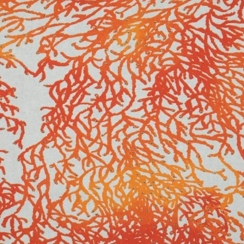 Tissus Au Mètre-STOF CALEDONIE ROUGE tissu enduit 150 77% coton 15% acrylique 8% polyester longueur exprimée en cm
