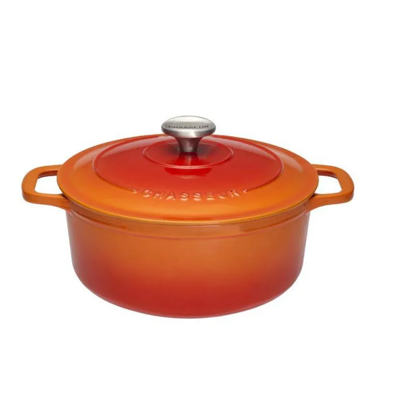 Cocottes En Fonte Traditionnelle-CHASSEUR Cocotte Ronde Fonte émaillée ORANGE Diamètre 26 cm