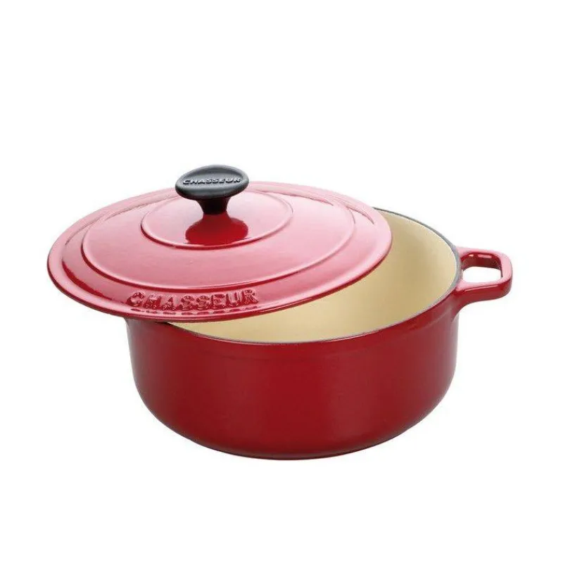Cocottes En Fonte Traditionnelle-CHASSEUR Cocotte Ronde Fonte émaillée ROUGE D24