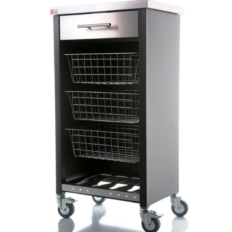 Dessertes Roulantes-DHO CHELSEA Desserte de cuisine en Inox 1 tiroir + 3 paniers + 1 rangement bouteille Noir