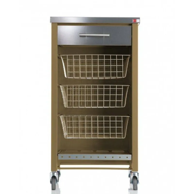 Dessertes Roulantes-DHO CHELSEA Desserte de cuisine en Inox 1 tiroir + 3 paniers + 1 rangement bouteille Sable