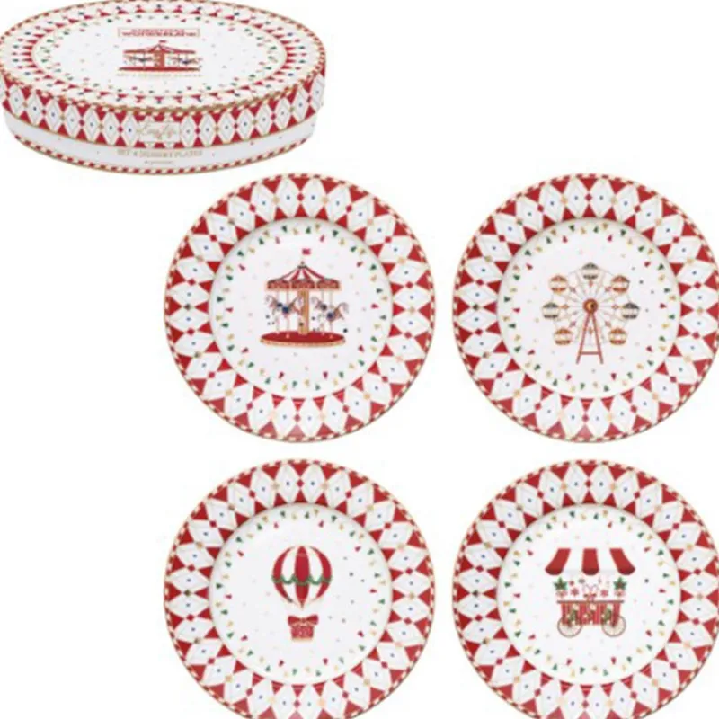Assiettes À Desserts-Easy Life CHRISTMAS WONDERLAND Assiette dessert en porcelaine 19 cm décor Noël - Les 4