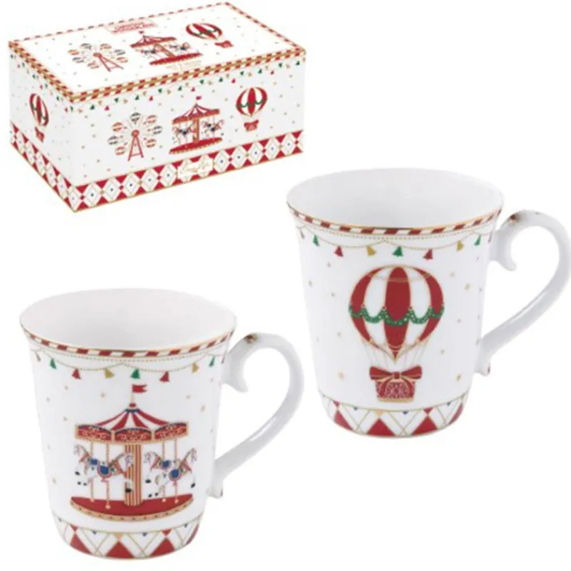 Mugs-Easy Life CHRISTMAS WONDERLAND Coffret 2 Mugs Porcelaine décor Noël 275 ml