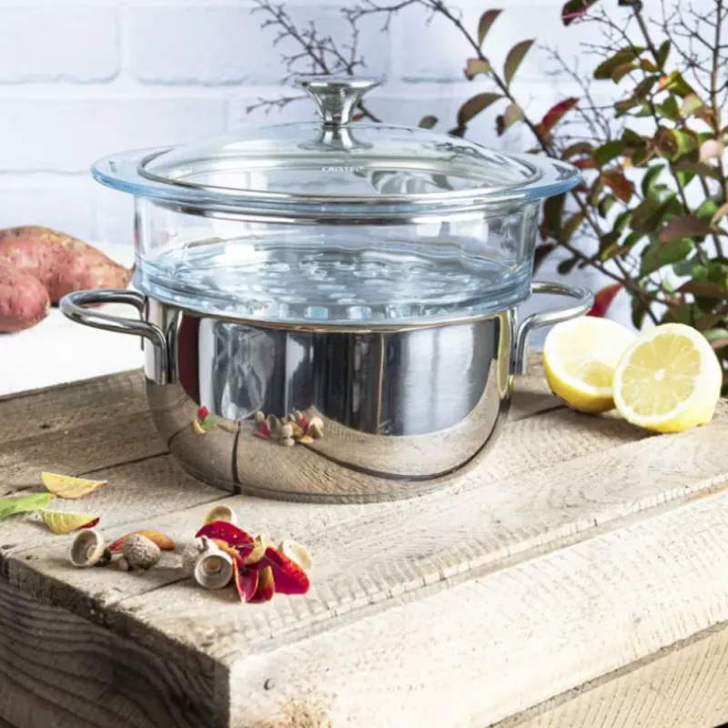 Faitouts | Paniers Et Inserts Vapeur-CRISTEL COOKWAY Master Faitout Inox avec Cuit Vapeur verre et Couvercle D24 by