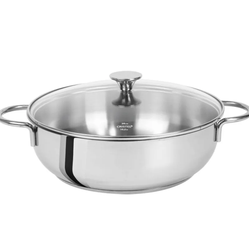 Sauteuses En Inox | Sauteuses Amovibles Inox-CRISTEL COOKWAY Master Sauteuse Inox 2 anses Couvercle verre cerclé inox D26 by