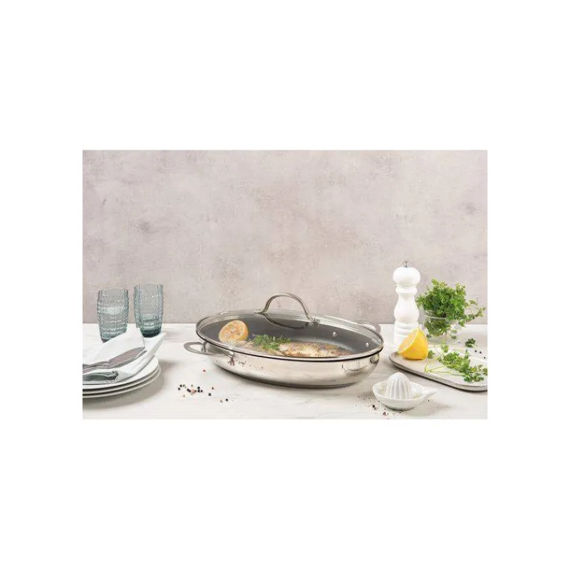 Couvercles En Verre-BEKA Couvercle Ovale pour Poêle à poisson en Verre et inox 37.5 x 25