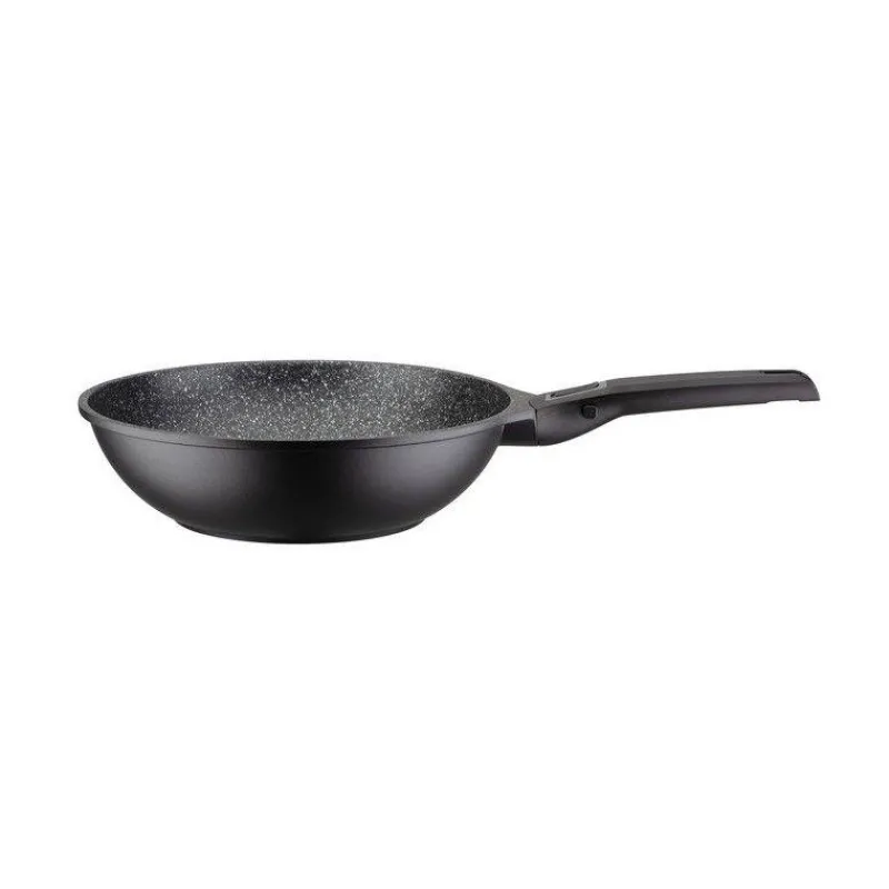 Woks Revêtements Anti-adhérents-GSW EASY CLICK Poêle Wok Fonte Aluminium Aspect Pierre Manche amovible Induction D28