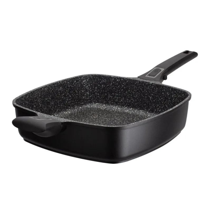 Sauteuses En Fonte Aluminium | Sauteuses Amovibles-GSW EASY CLICK Quadura Poêle carrée Sauteuse Fonte Aluminium Aspect Pierre Manche amovible Induction 24 cm