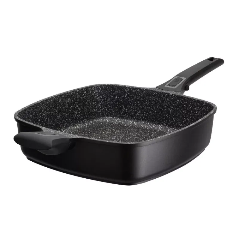 Sauteuses Revêtements Aspect Pierre | Sauteuses En Fonte Aluminium-GSW EASY CLICK Quadura Poêle carrée Sauteuse Fonte Aluminium Aspect Pierre Manche amovible Induction 28 cm