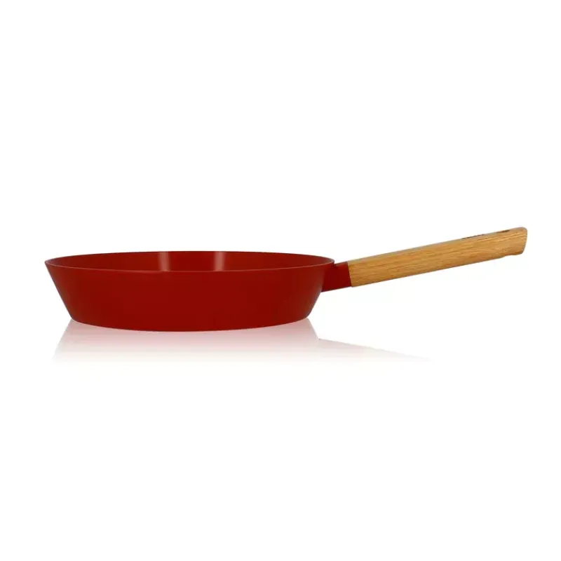 Poêles Avec Revêtement Céramique | Poêles Avec Revêtement Aspect Pierre-OGO ECTOR Poêle revêtue céramique Paprika induction manche bois D20