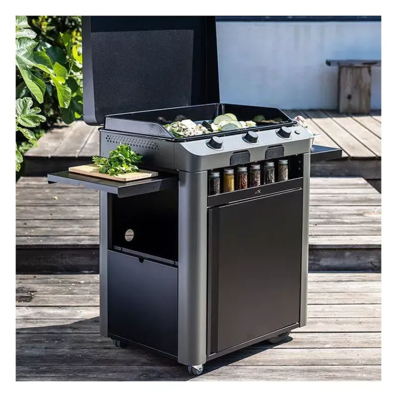 Plancha Eno | Plancha À Gaz-ENO Ensemble Plancha Gaz Fonte et Chariot Combo Fusion 75 Gris Cargo