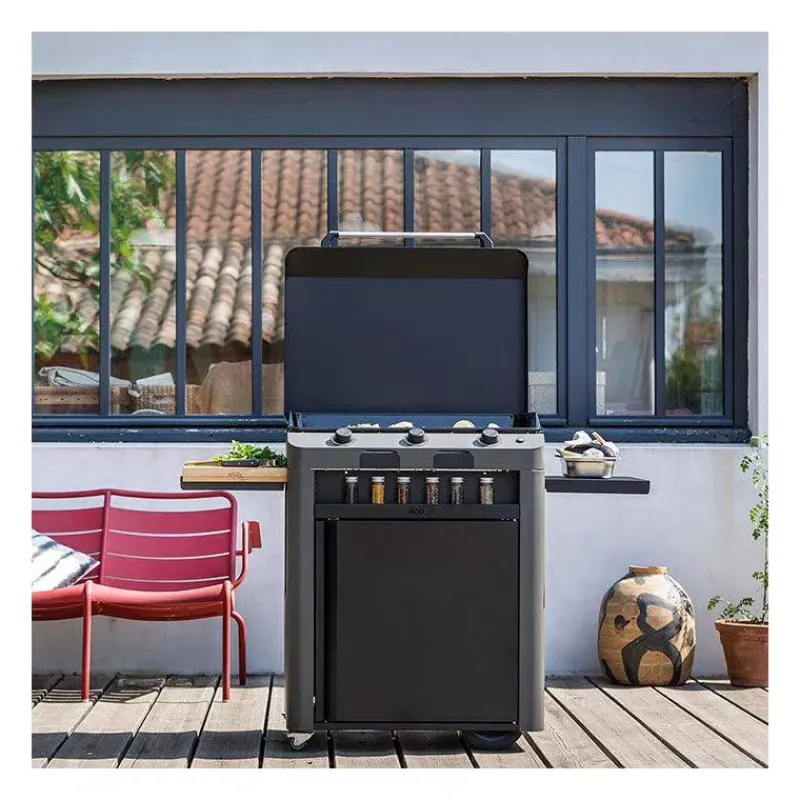 Plancha Eno | Plancha À Gaz-ENO Ensemble Plancha Gaz Fonte et Chariot Combo Fusion 75 Gris Cargo