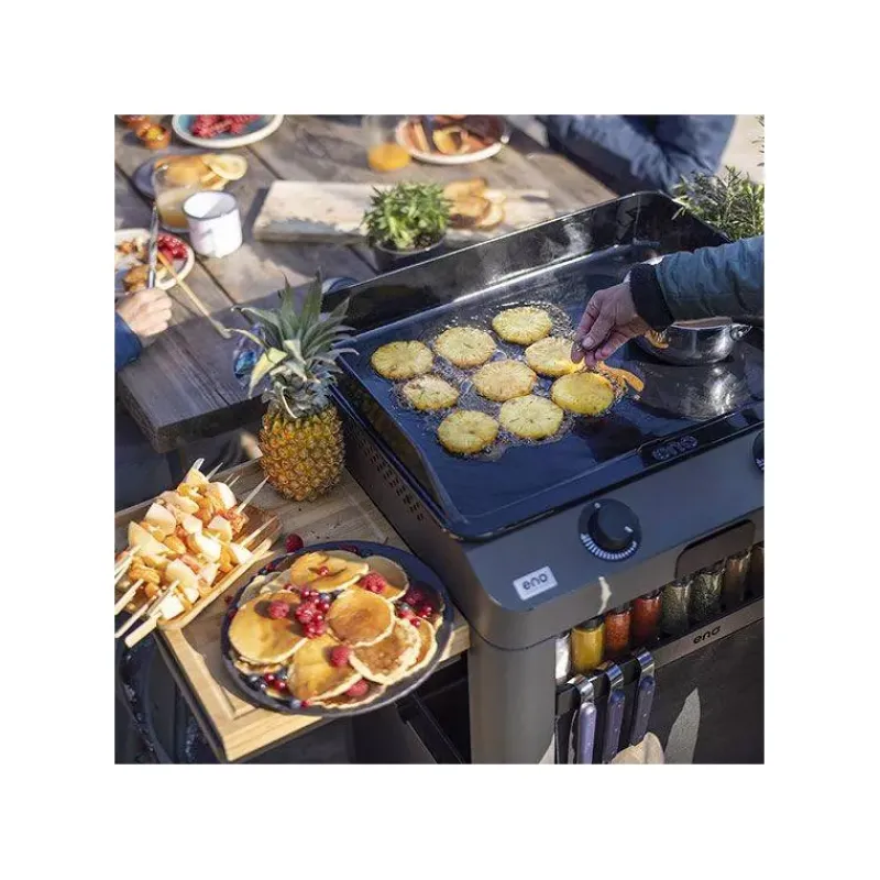 Plancha Eno | Plancha À Gaz-ENO Ensemble Plancha Gaz Fonte et Chariot Combo Fusion 60 Gris Cargo Nouveau Modèle