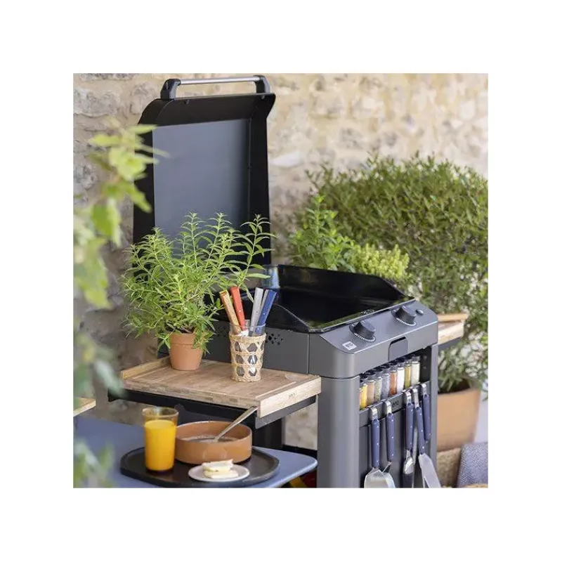 Plancha Eno | Plancha À Gaz-ENO Ensemble Plancha Gaz Fonte et Chariot Combo Fusion 60 Gris Cargo Nouveau Modèle