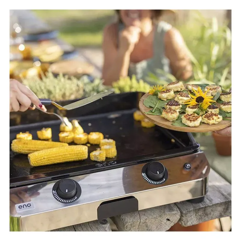 Plancha Eno | Plancha À Gaz-ENO Ensemble Plancha Gaz Fonte et Chariot Combo Fusion 75 Inox