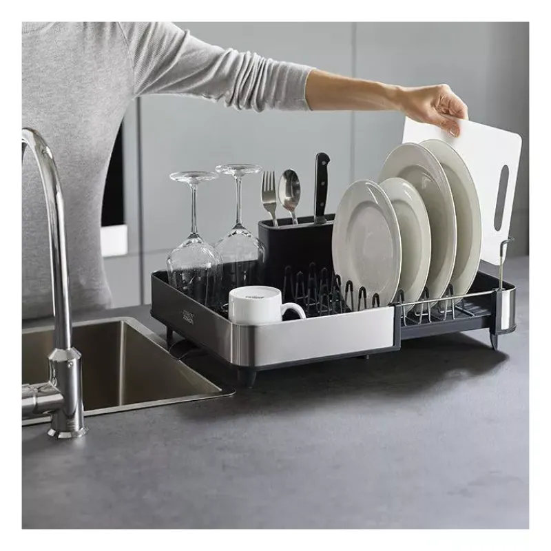 Egouttoirs Et Tapis À Vaisselle-Joseph Joseph EXTEND STEEL Egouttoir à vaisselle extensible avec bonde Inox GRIS