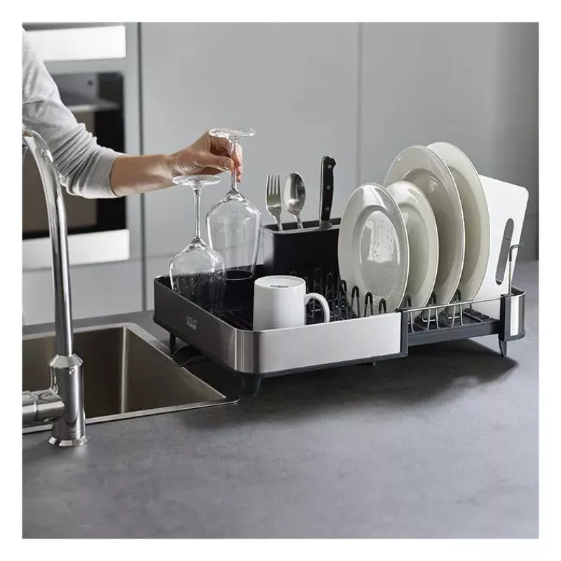 Egouttoirs Et Tapis À Vaisselle-Joseph Joseph EXTEND STEEL Egouttoir à vaisselle extensible avec bonde Inox GRIS