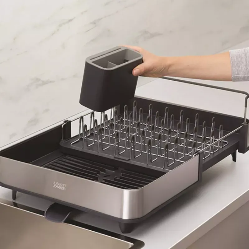 Egouttoirs Et Tapis À Vaisselle-Joseph Joseph EXTEND STEEL Egouttoir à vaisselle extensible avec bonde Inox GRIS
