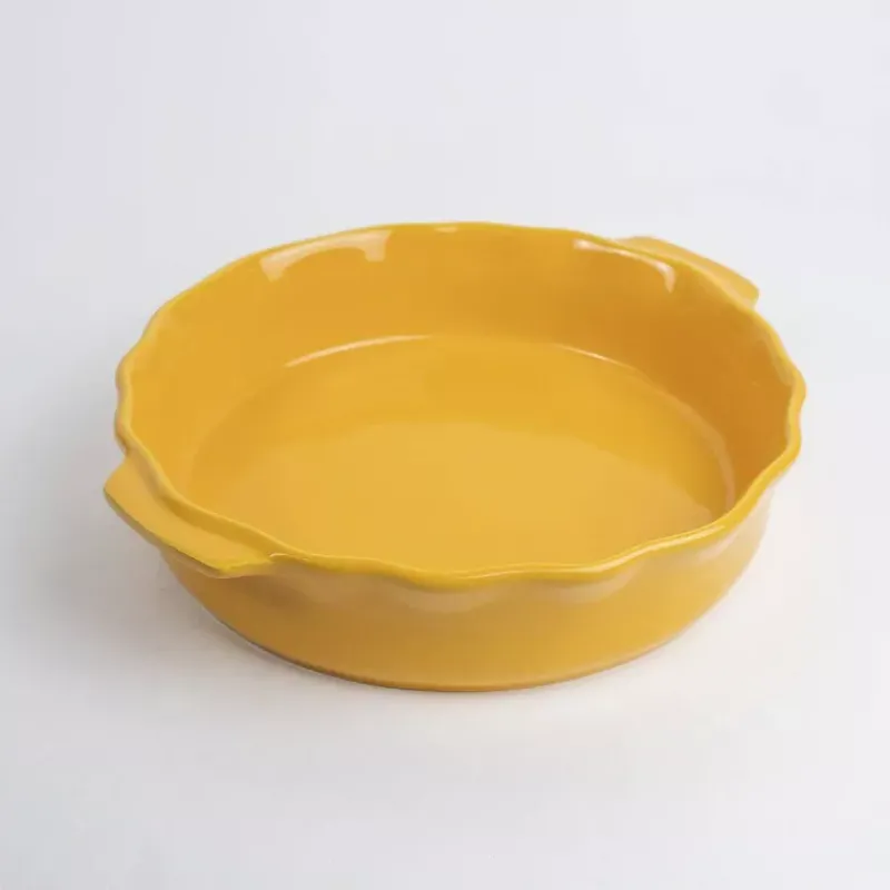 Plats À Rôtir Et Gratins-Esprit de Cuisine FESTONNEE Plat à Four en Céramique Tourtière D 26.5 cm BRETAGNE CERAMIQUE INDUSTRIE Jaune safran