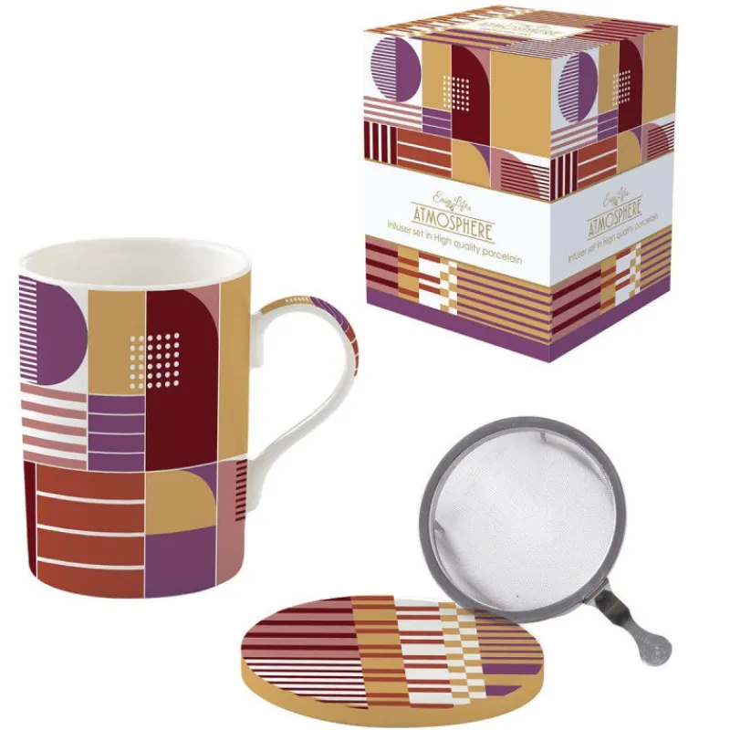 Mugs-Easy Life GEOMETRIC ART Coffret Mug Tisanière Porcelaine 350 ml EASYLIFE  SC