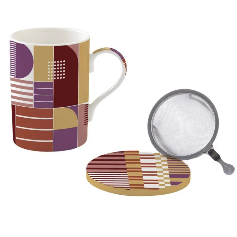 Mugs-Easy Life GEOMETRIC ART Coffret Mug Tisanière Porcelaine 350 ml EASYLIFE  SC
