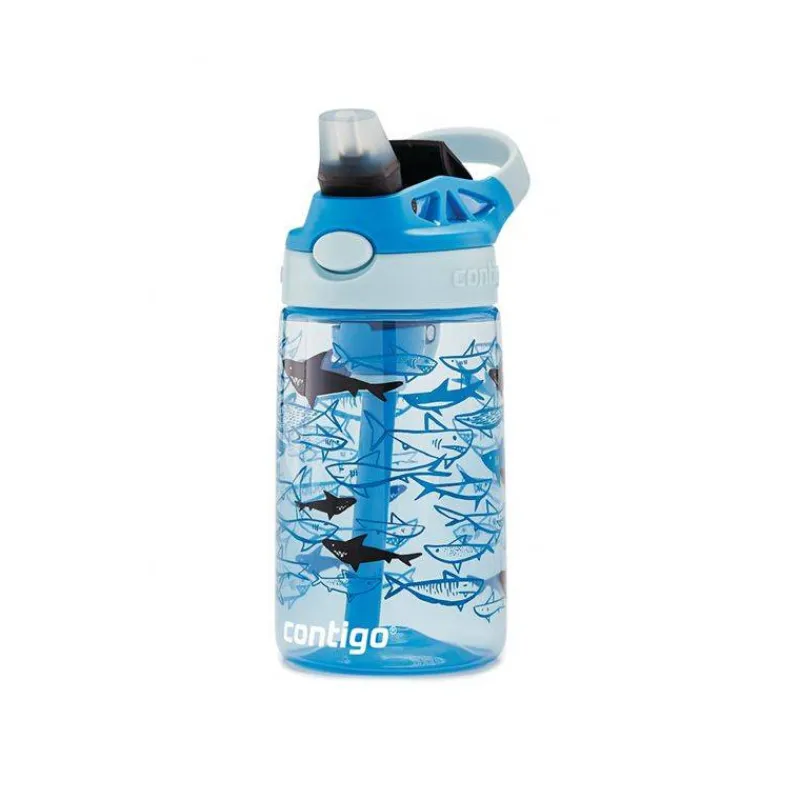 Gourdes | Verres Et Tasses Pour Enfants-Contigo GIZMO Flip Gourde enfant avec paille Bleu Requins 420 ml