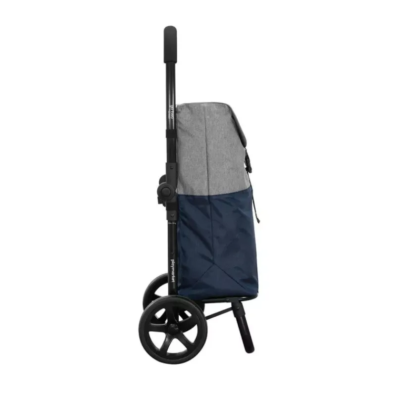 Poussettes De Marché-Playmarket GO TWO Compact Poussette de marché Chariot de courses Pliable Bleu indigo texturé