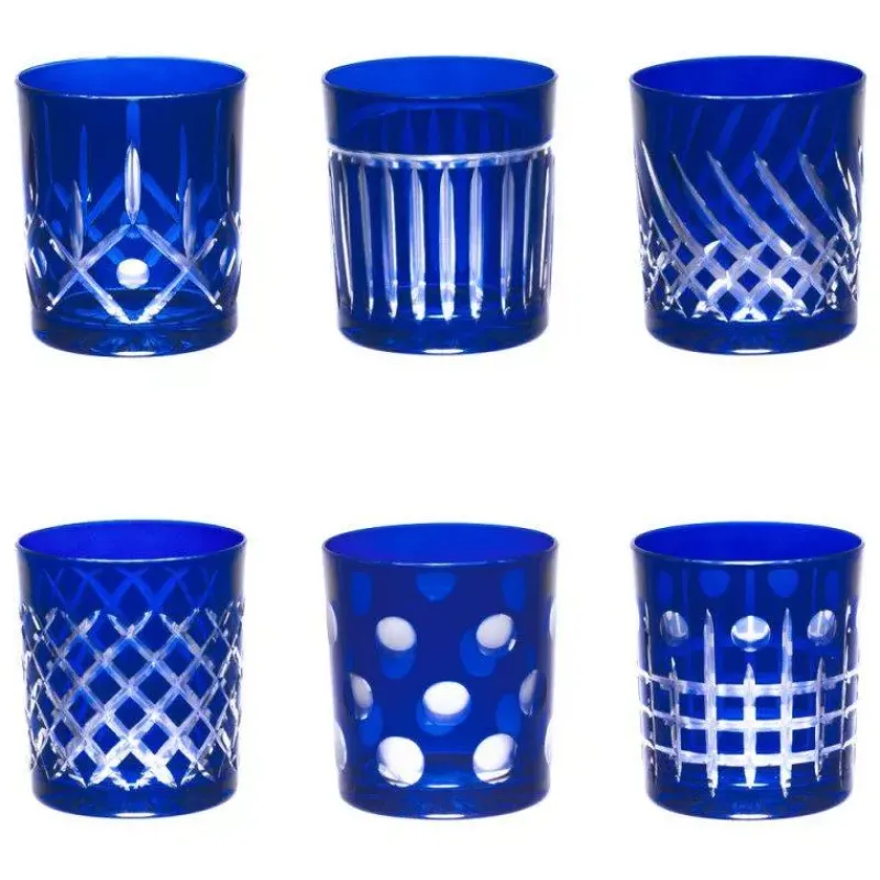 Verres À Whisky | Gobelets-TABLE PASSION Gobelets verres Whisky 32 cl en Cristal taillé Bleu - Les 6 SC