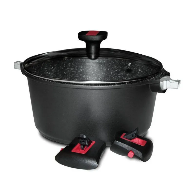 Faitouts Et Marmites Poignées Amovibles | Faitouts Avec Revêtement-BAUMALU Granit PRO Faitout Fonte Aluminium Aspect Pierre Manche amovible Induction D28